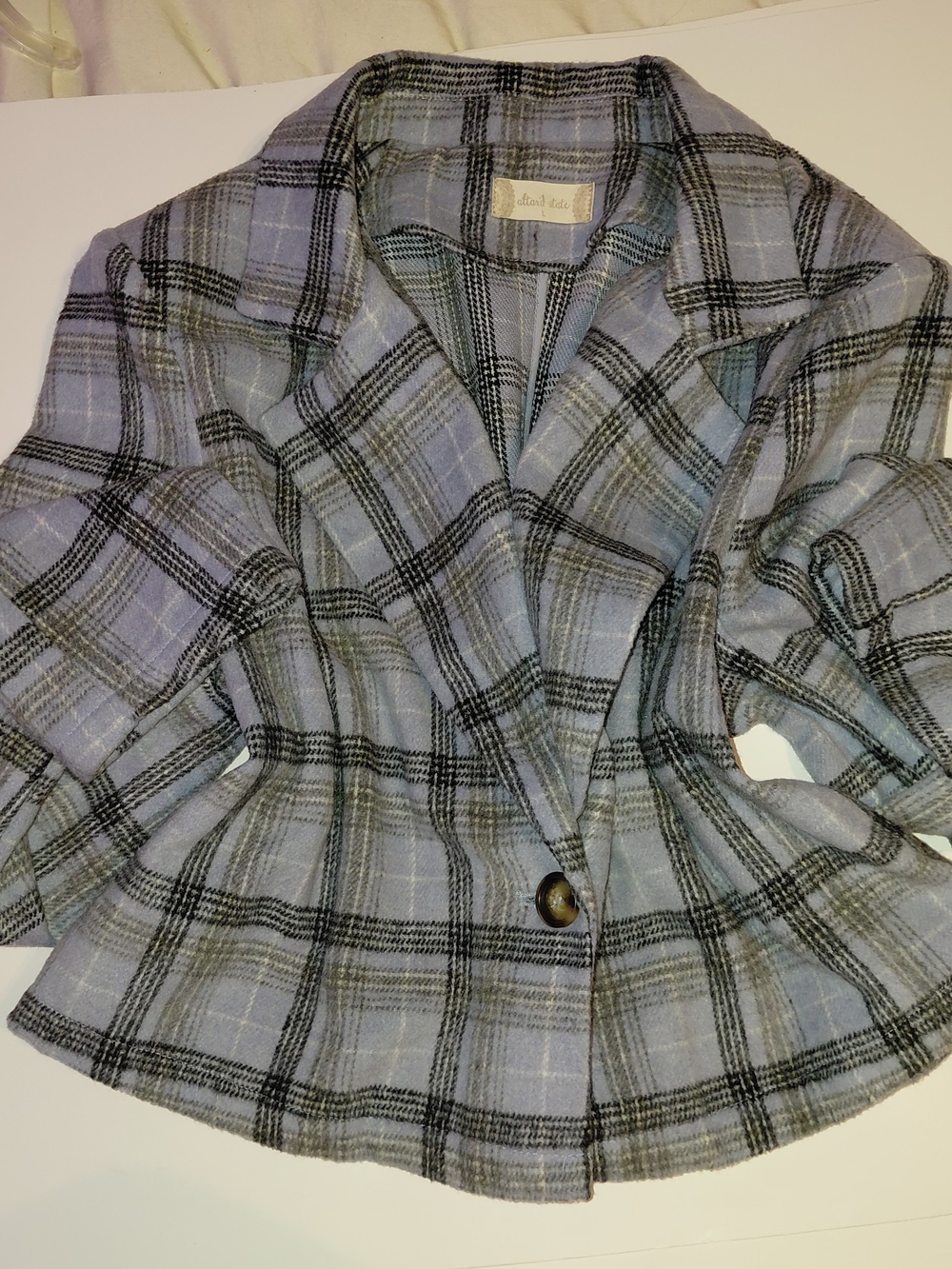 Altar'd State Pastel Blue Plaid Single-Button Blazer Polyester/wool Blend